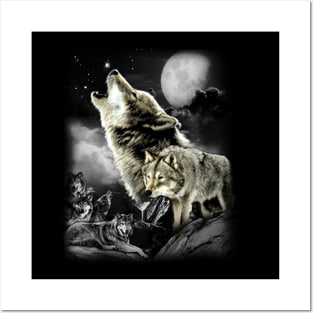 Howling Wolves in full moon Posters and Art